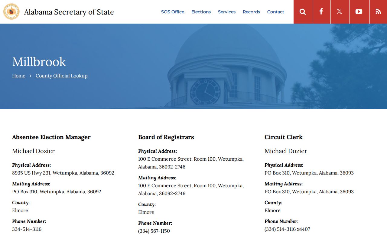 Alabama Secretary of State Millbrook city and county routing page