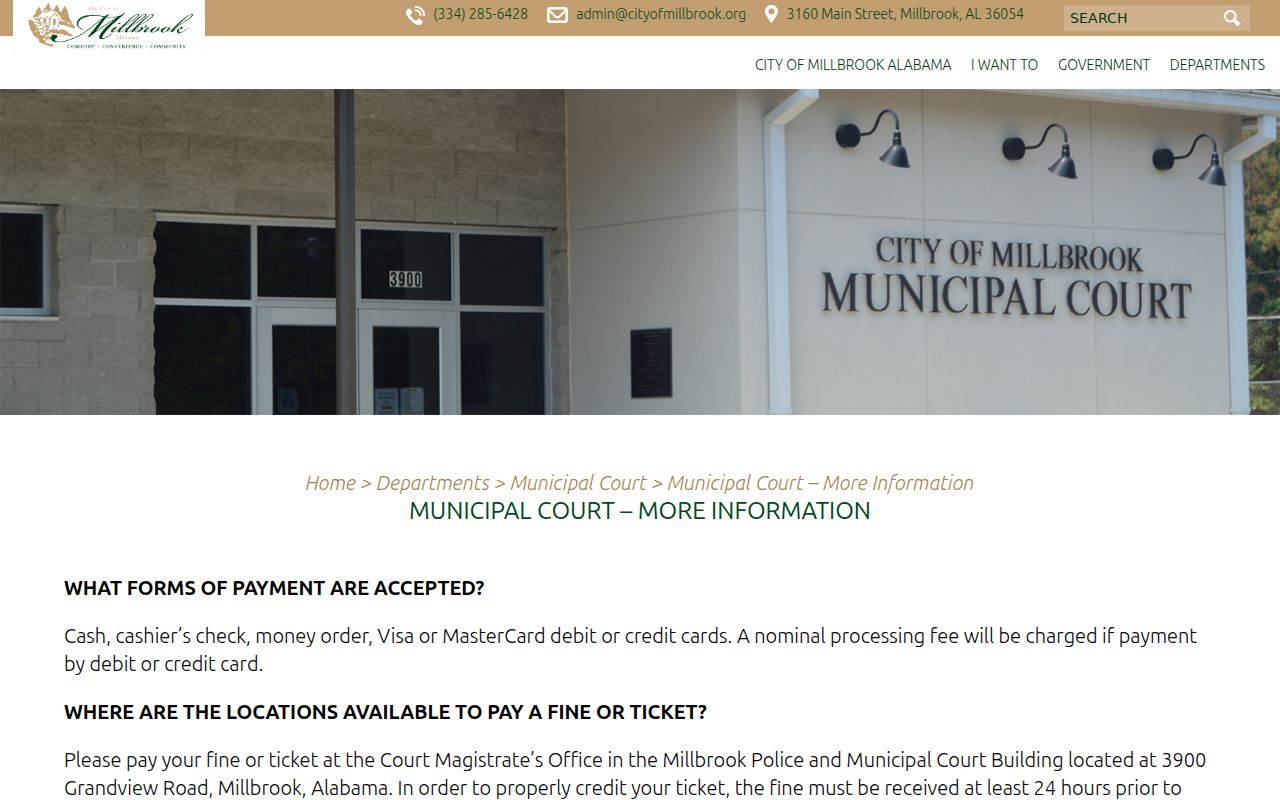 Millbrook Municipal Court appearance payment and missed-court rules