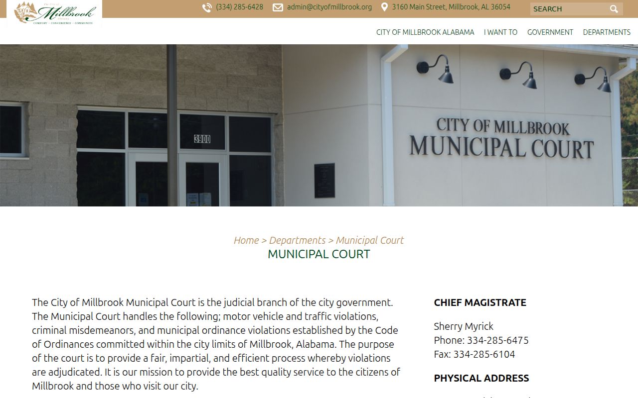 Official Millbrook Municipal Court jurisdiction and contact page