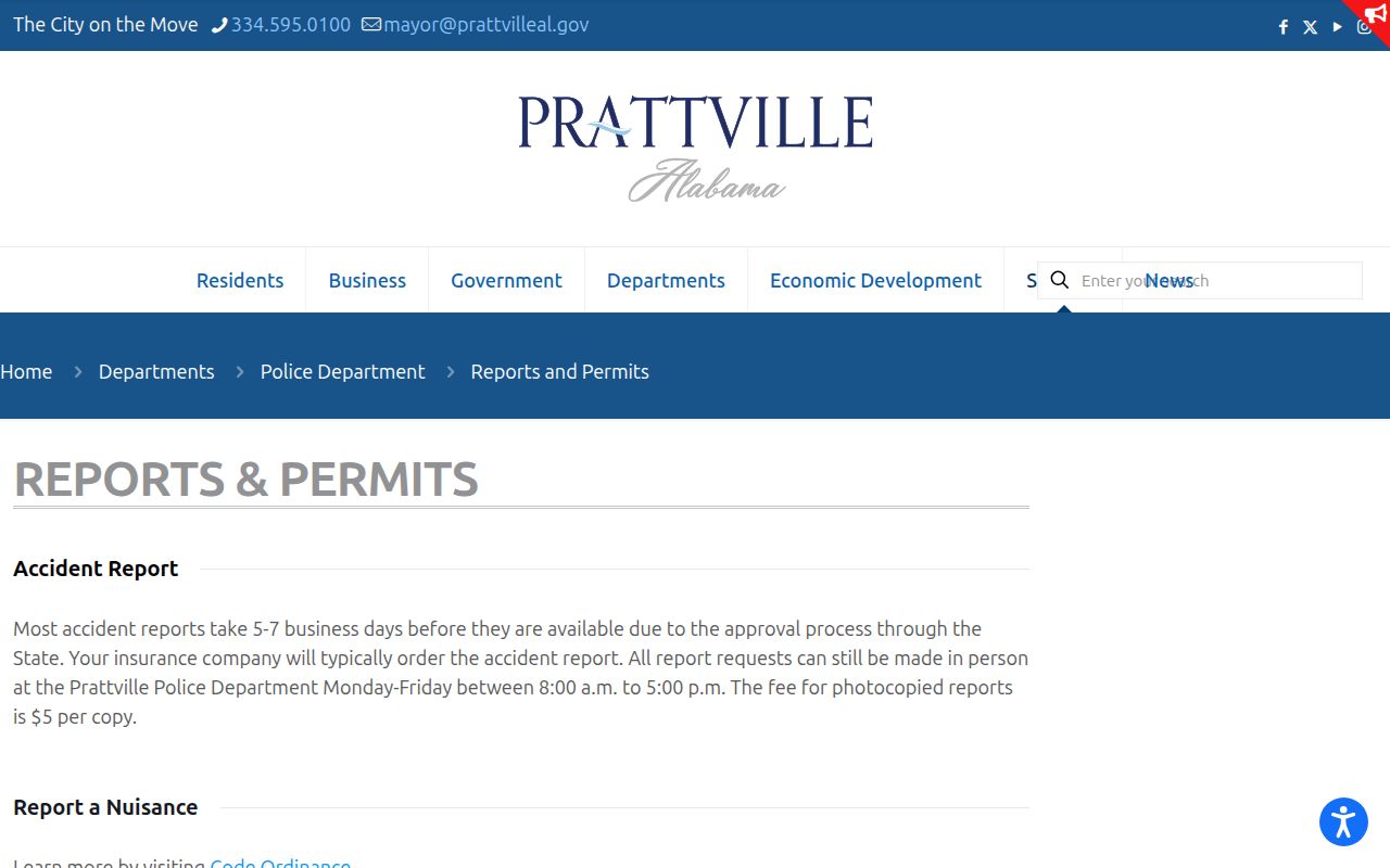 Prattville criminal records police report and permit instructions