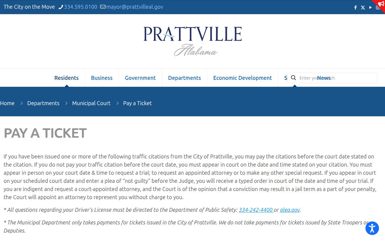 Prattville criminal records ticket payment and appearance instructions